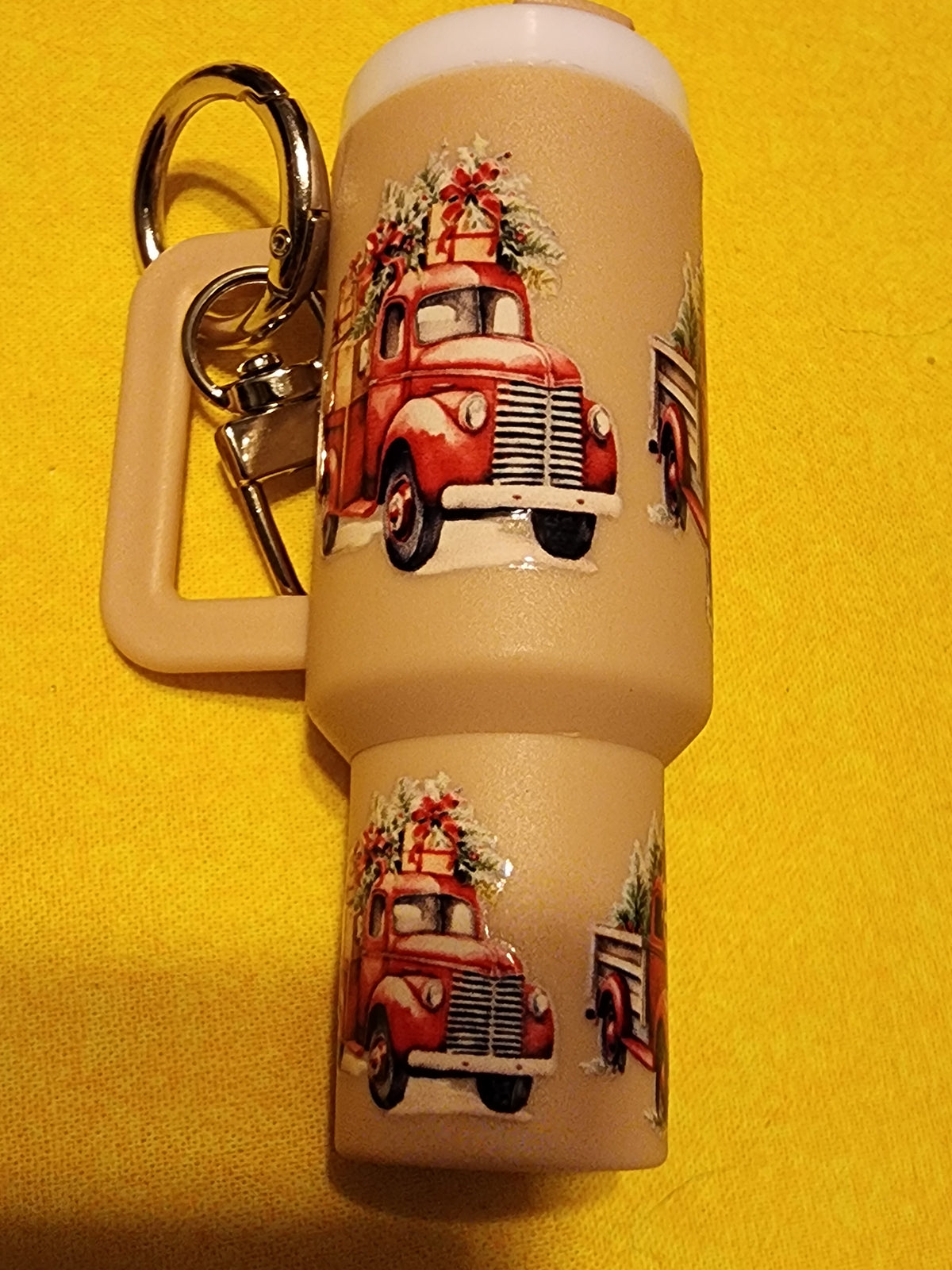 Winter red truck chapstick holder