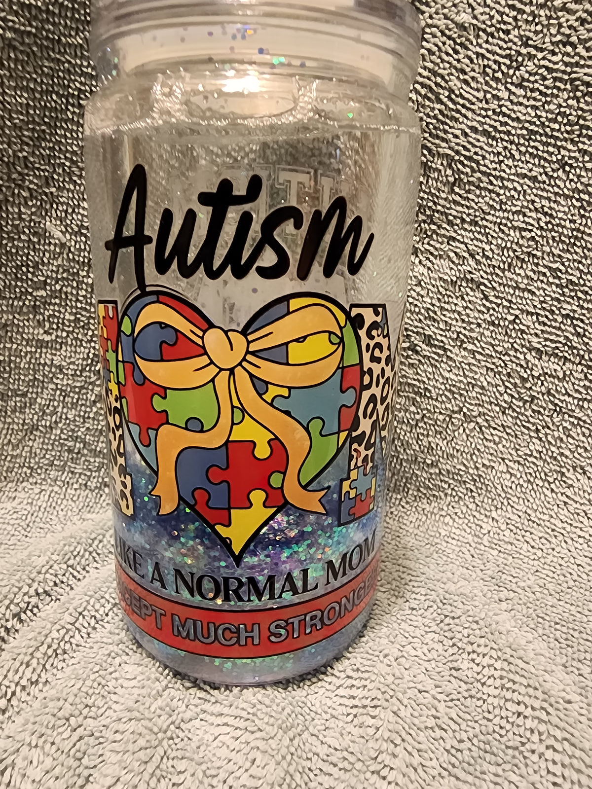 Glitter globe autism mom tumbler