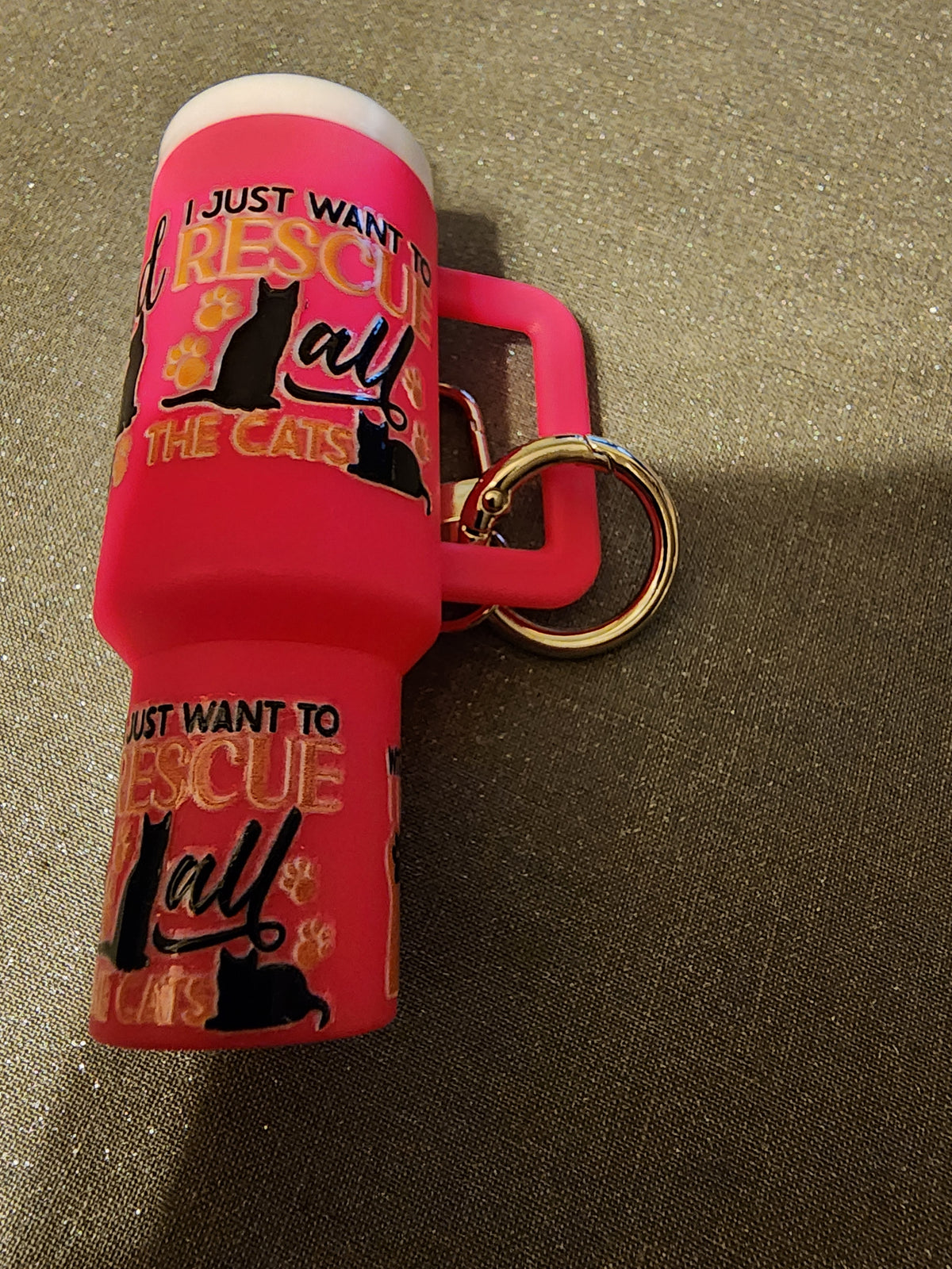 Fuchsia chapstick holder, cat rescue