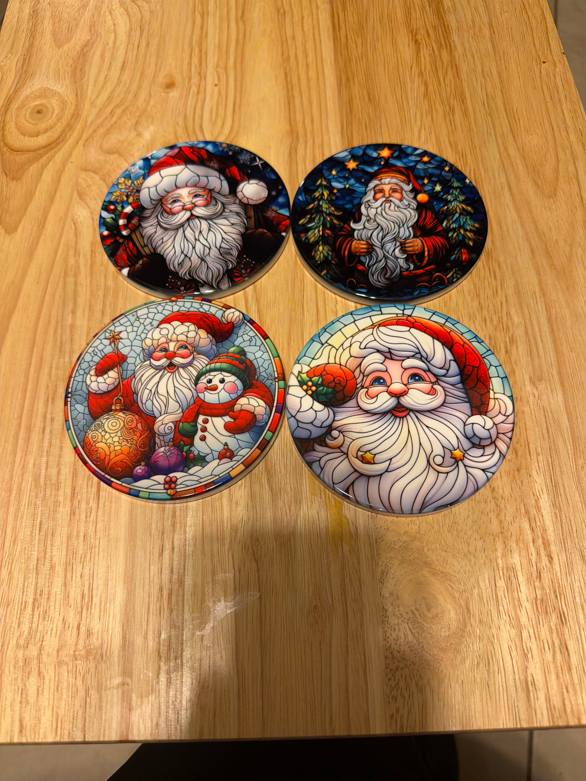 Stained glass Santa clause ceramic coaster