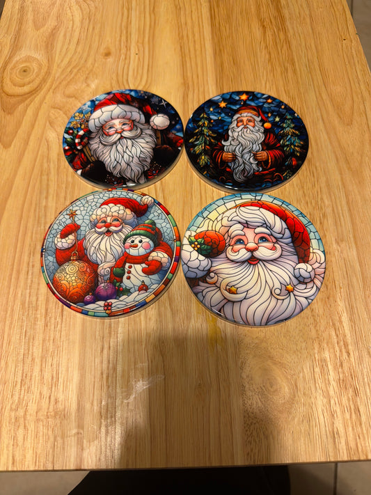 Stained glass Santa clause ceramic coaster