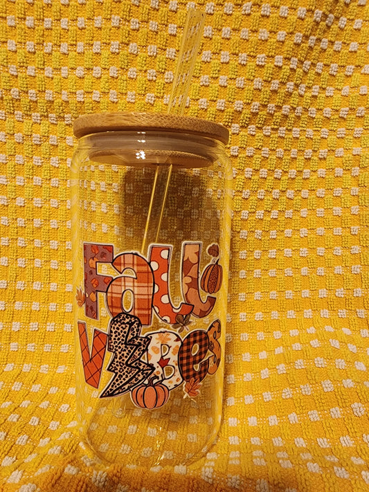 Fall vibes 16 ounce glass tumbler