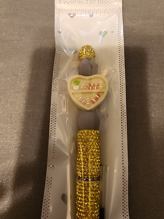 Yellow rhinestone pen with bookcase