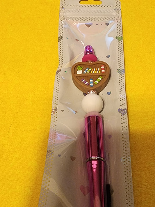 Shiny Pink heart bookcase pen