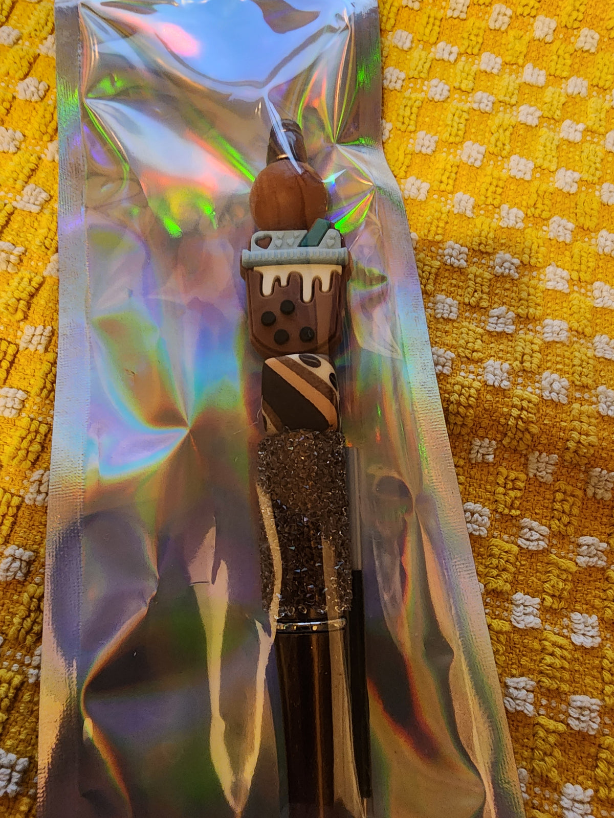 Sparkly mocha Boba tea pen