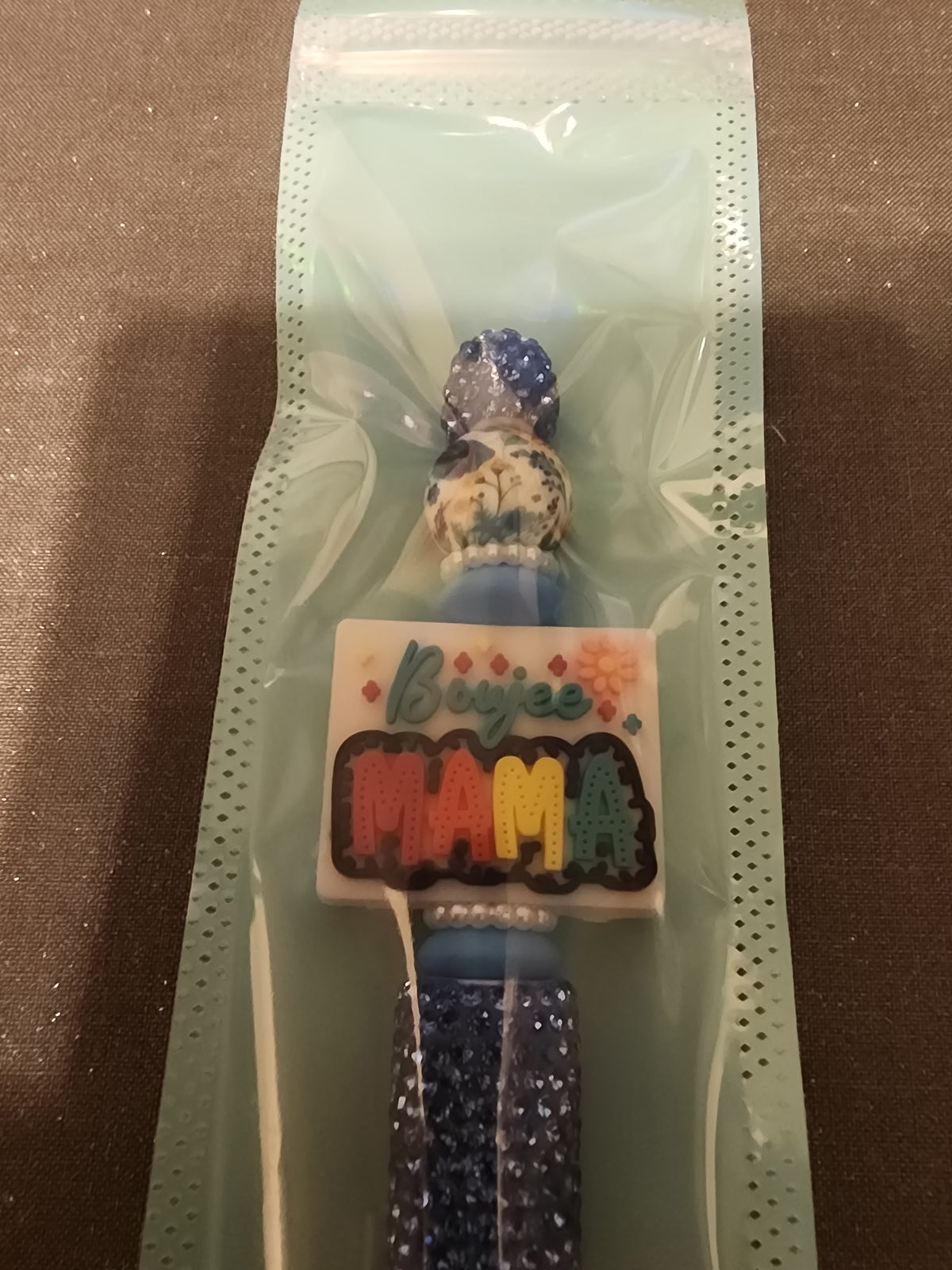 Boujee Mama blue rhinestone pen