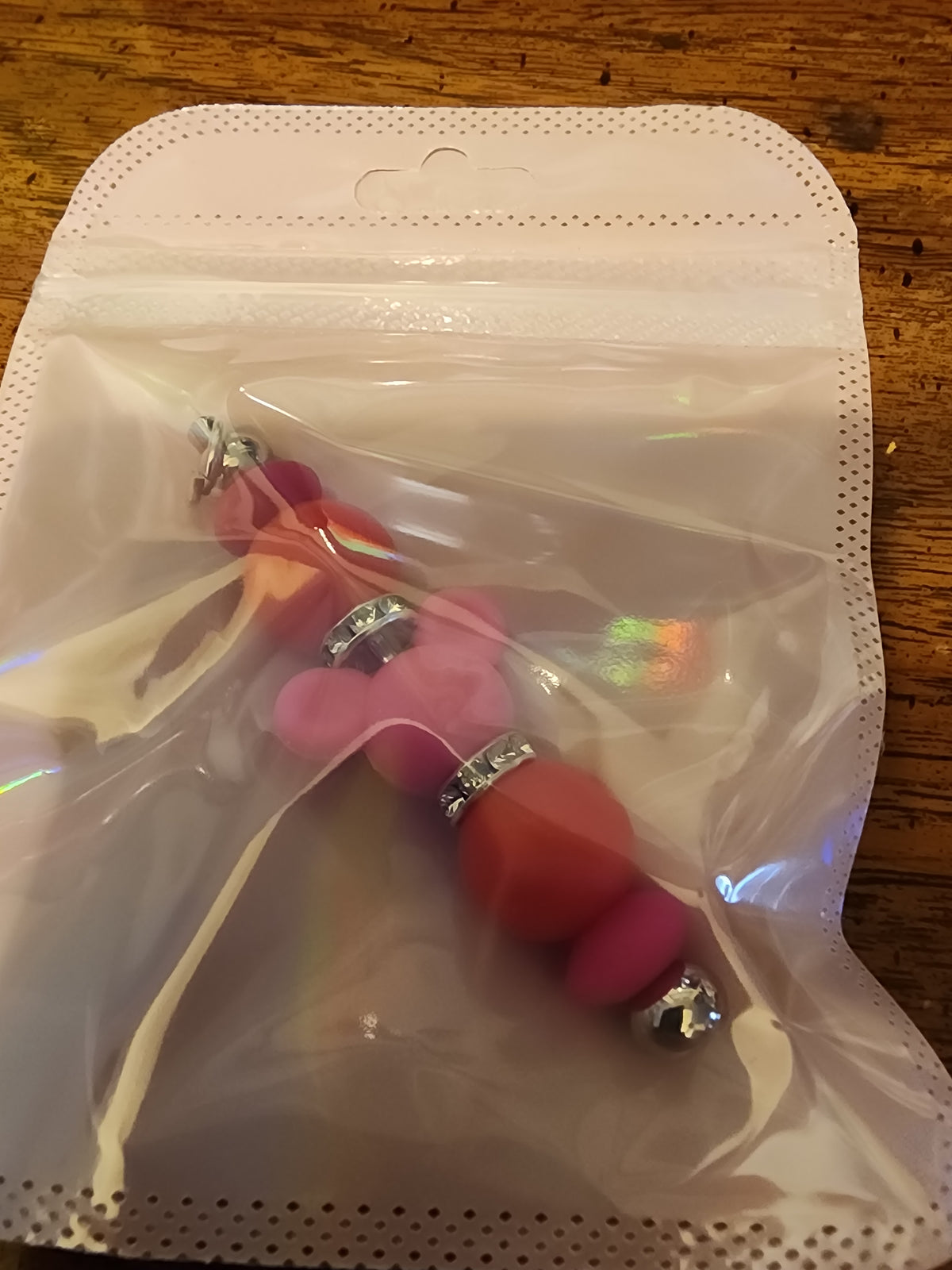 Pink and red mouse head keychain