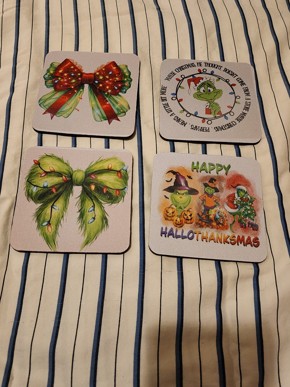 Grinch holiday foam coasters