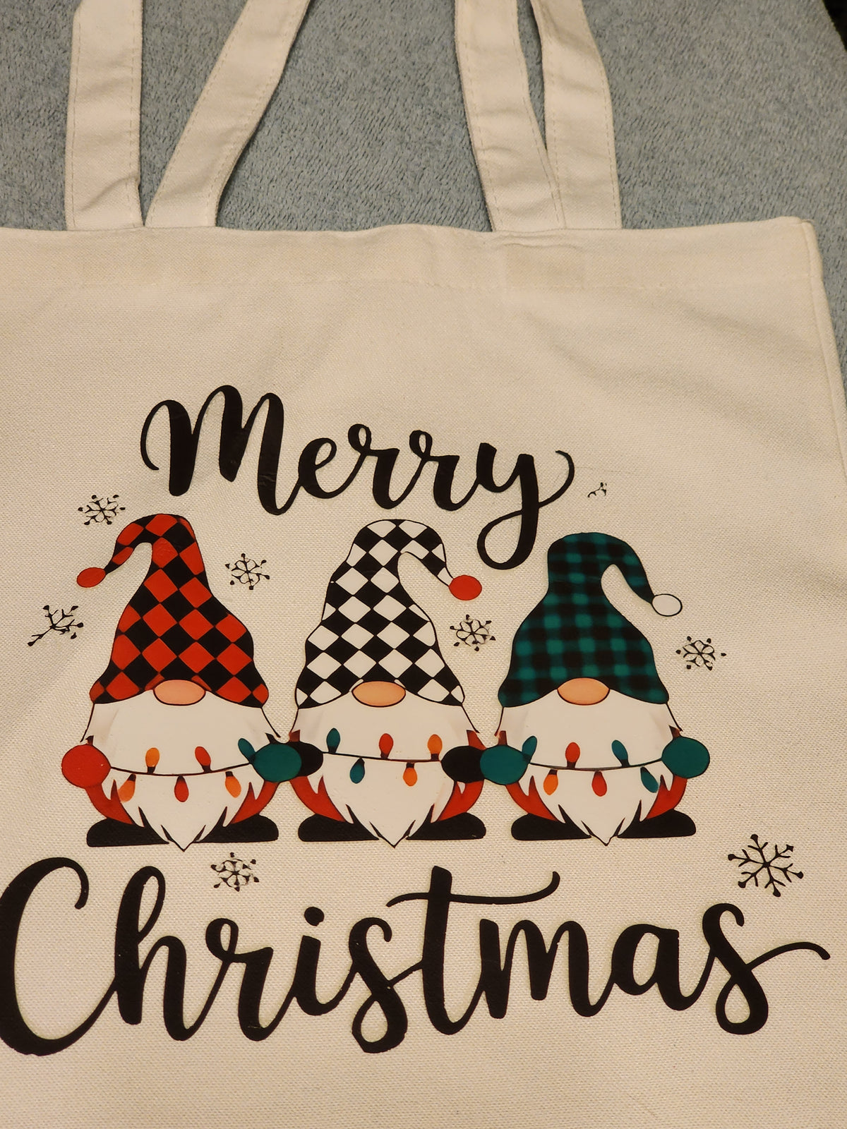 Merry Christmas gnome canvas bag