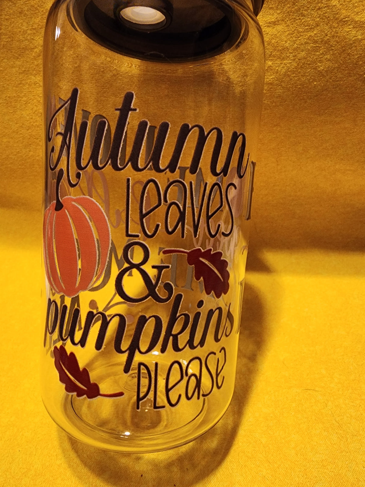Autumn leaves and pumpkins please 16 ounce cup