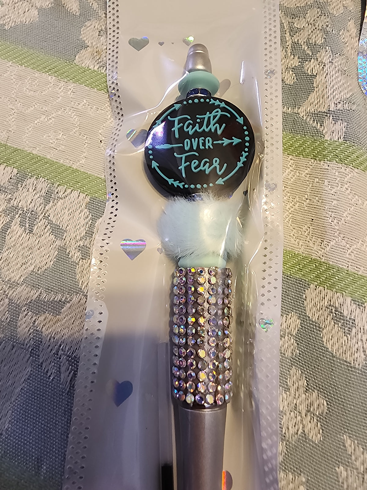 Teal faith or fear shiny pen