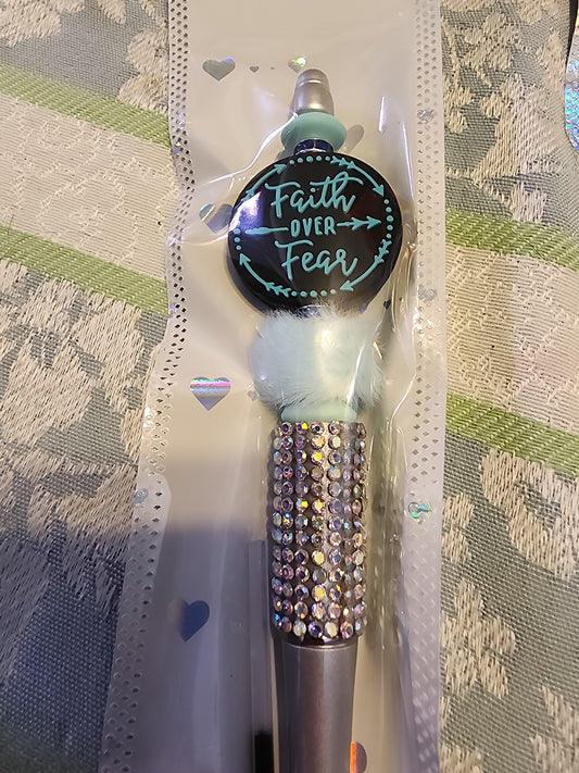 Teal faith or fear shiny pen