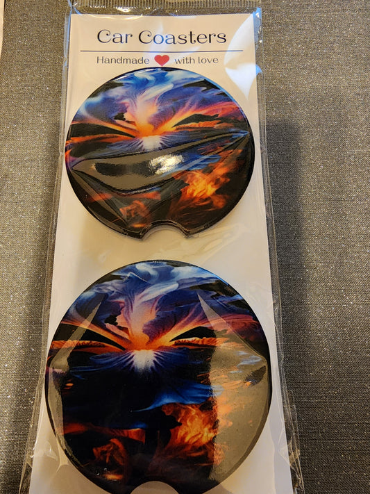 Sunset flower ceramic car coaster