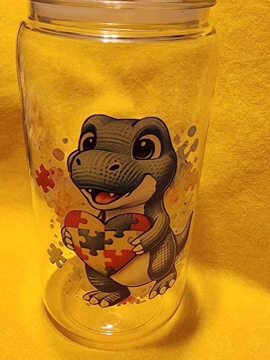 Dino autism 16 ounce cup