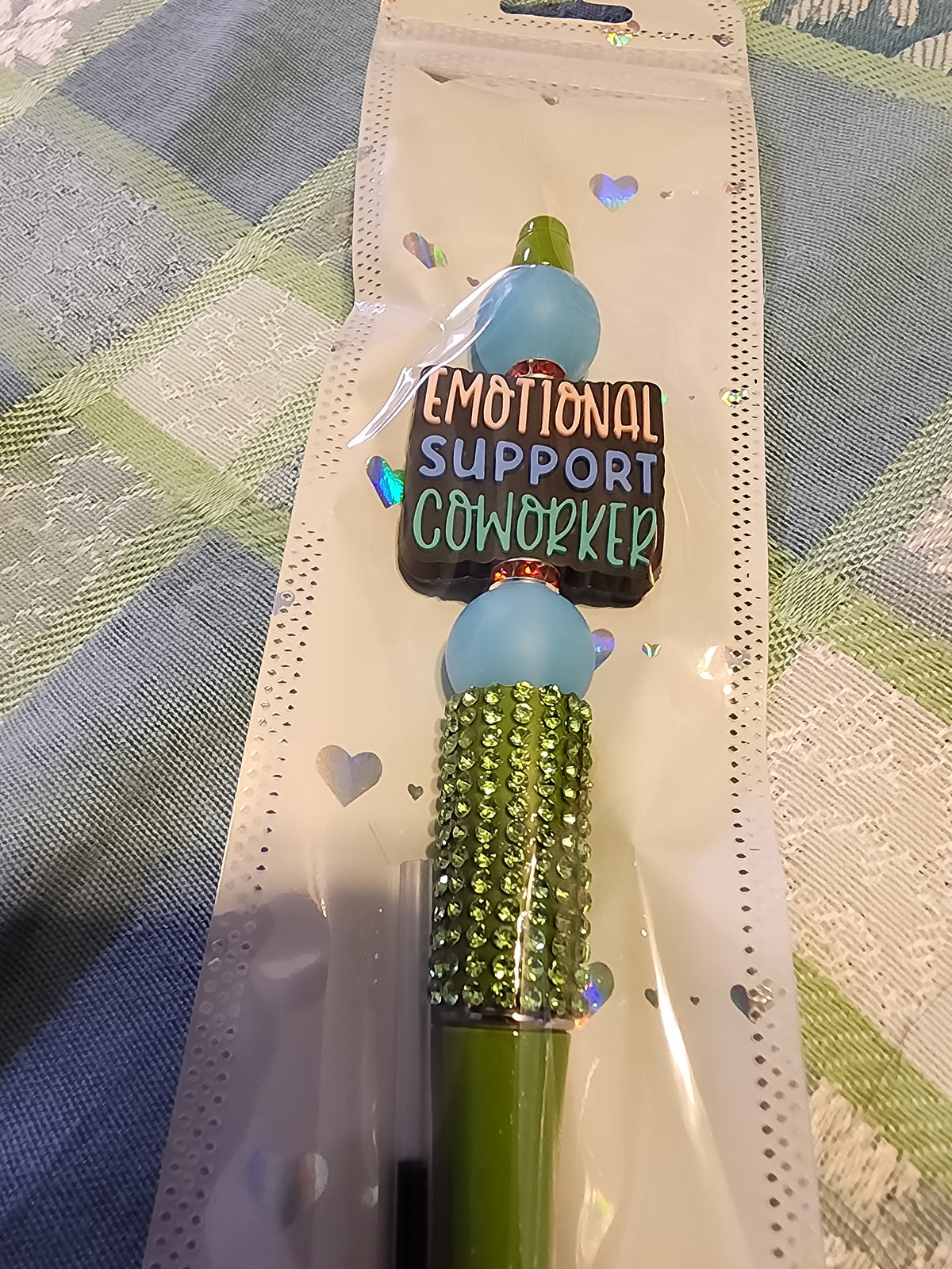 Emotional support coworker shiny green pen