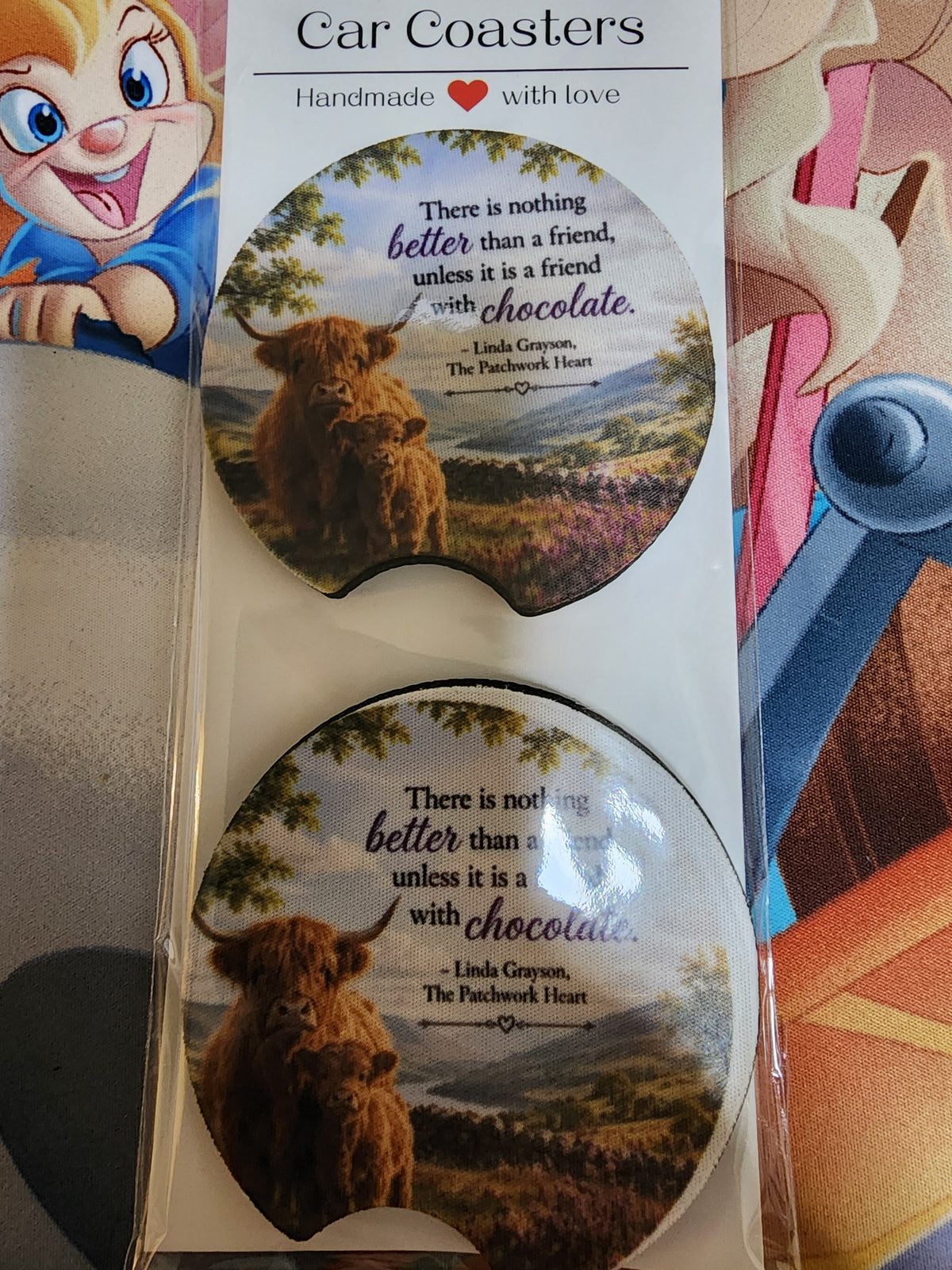 Highland cow better with chocolate car coasters