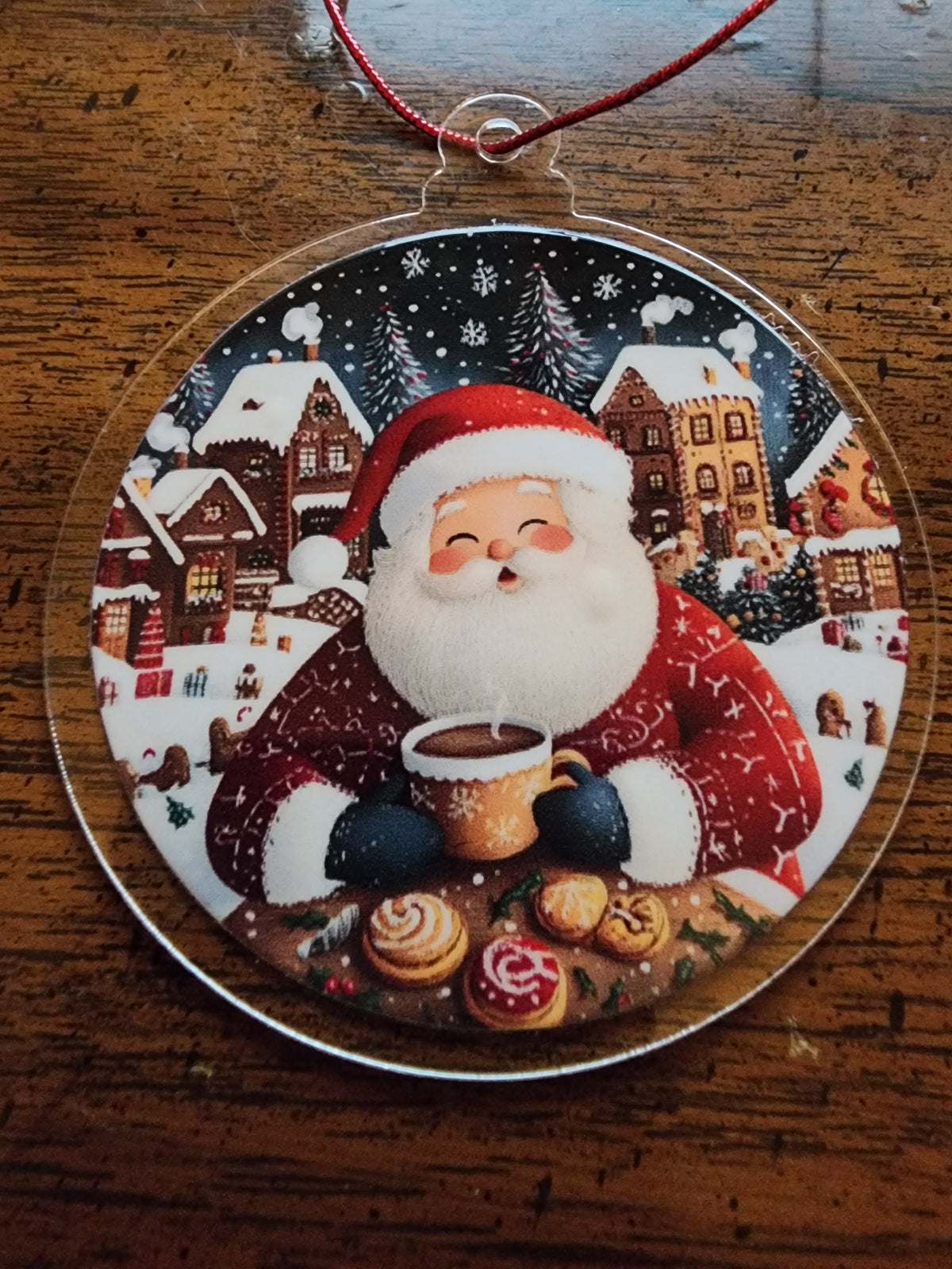 Santa with cocoa and sweets ornament