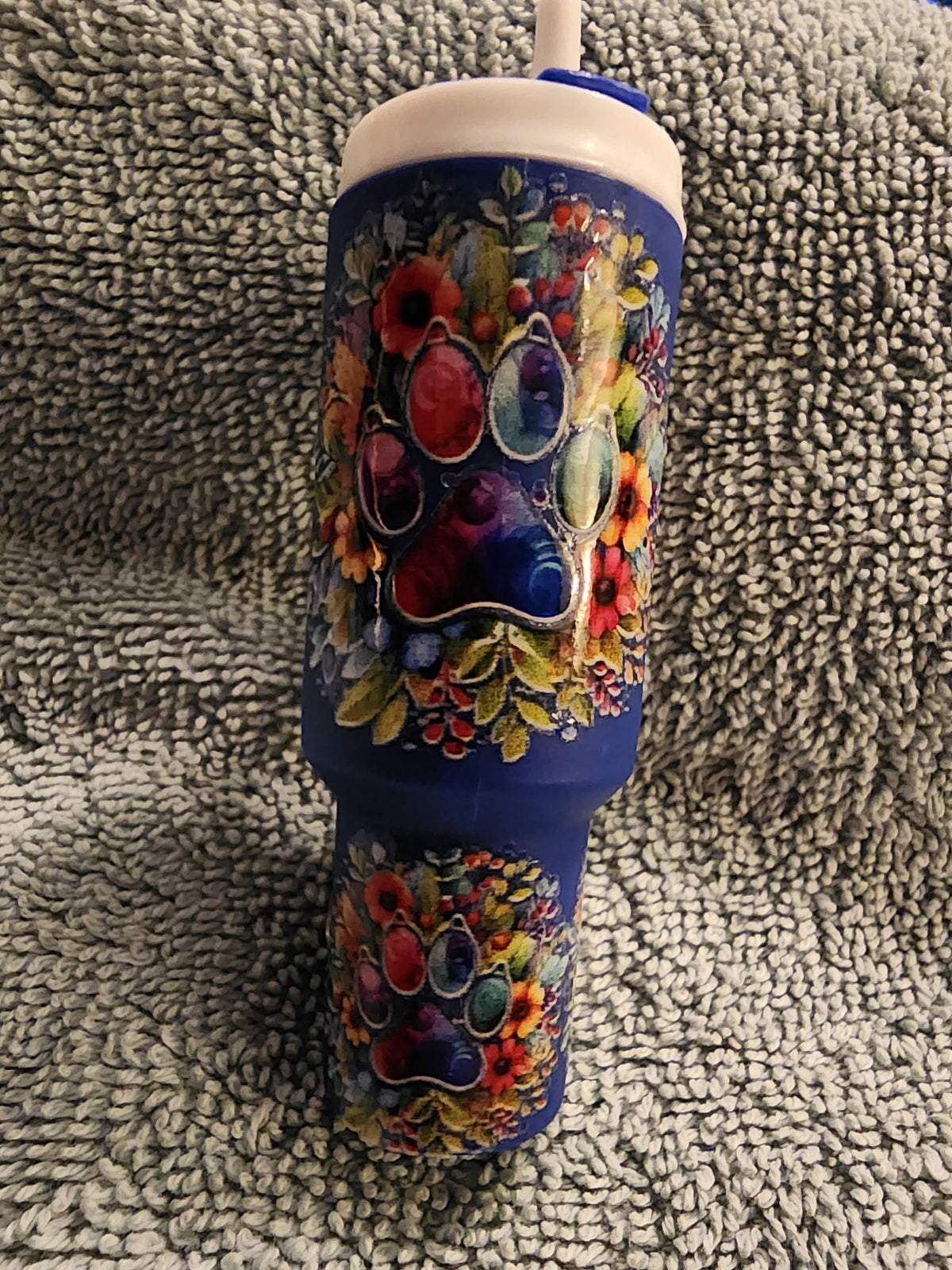 Floral tye dye paw print chapstick holder