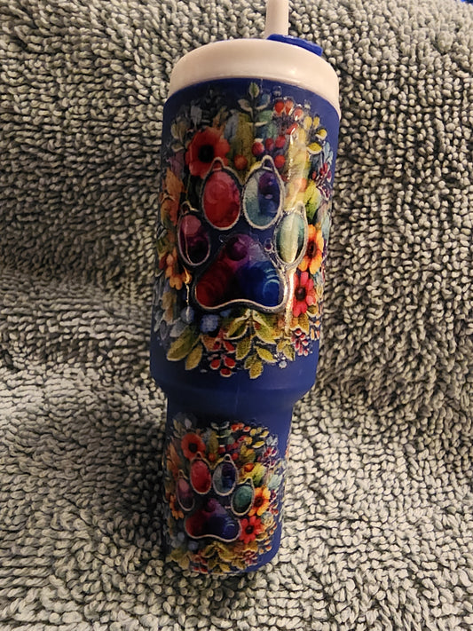 Floral tye dye paw print chapstick holder