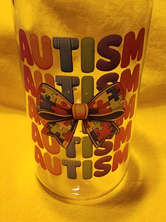 Autism bow 16 ounce tumbler
