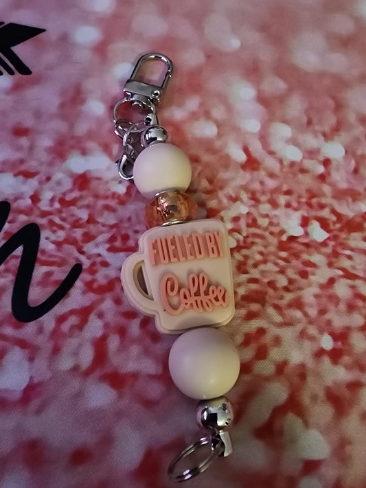 Beige Fueled by coffee keychain