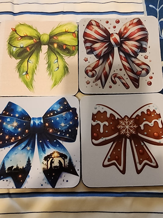Holiday bow foam coasters