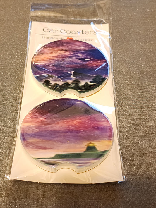 Purple nights sky ceramic car coasters