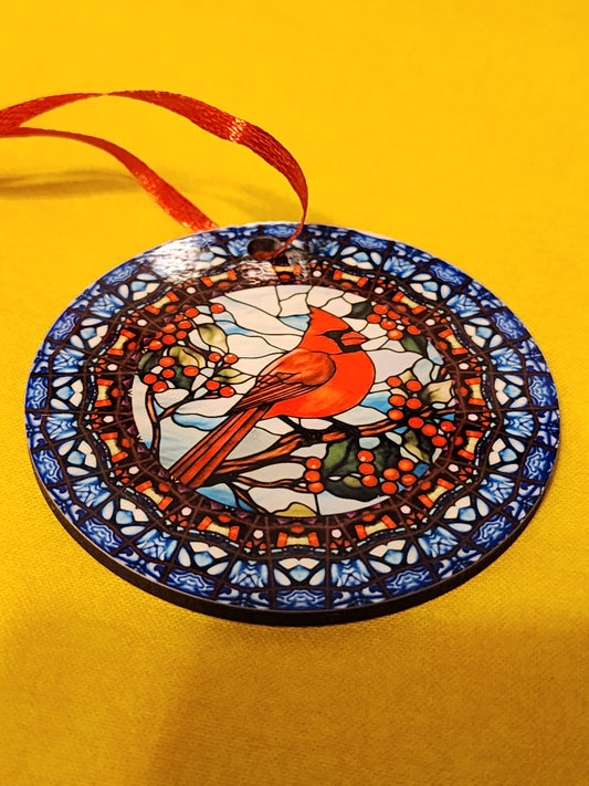 Stained glass cardinal ornament