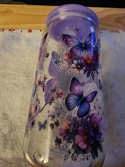 Purple butterfly 16 ounce cup