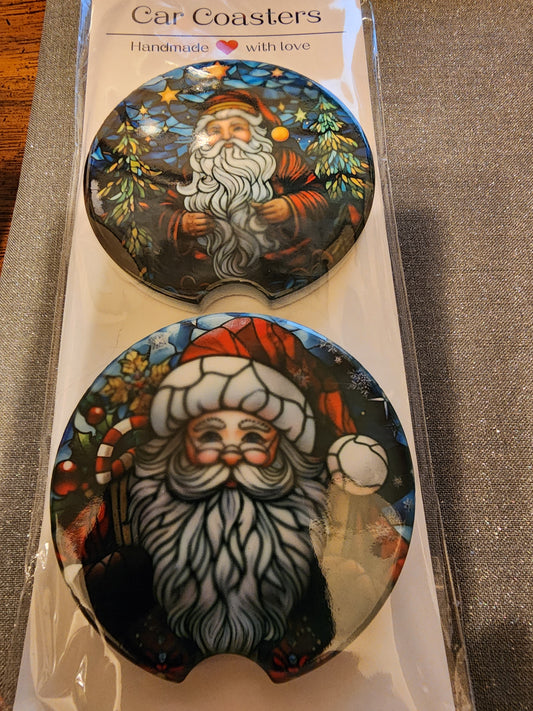 Stained glass santa ceramic  car coasters