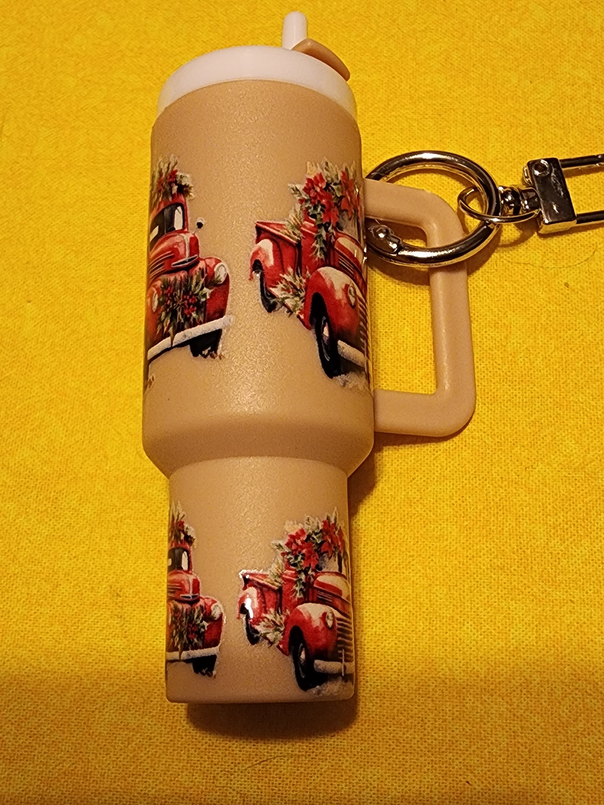 Winter red truck chapstick holder