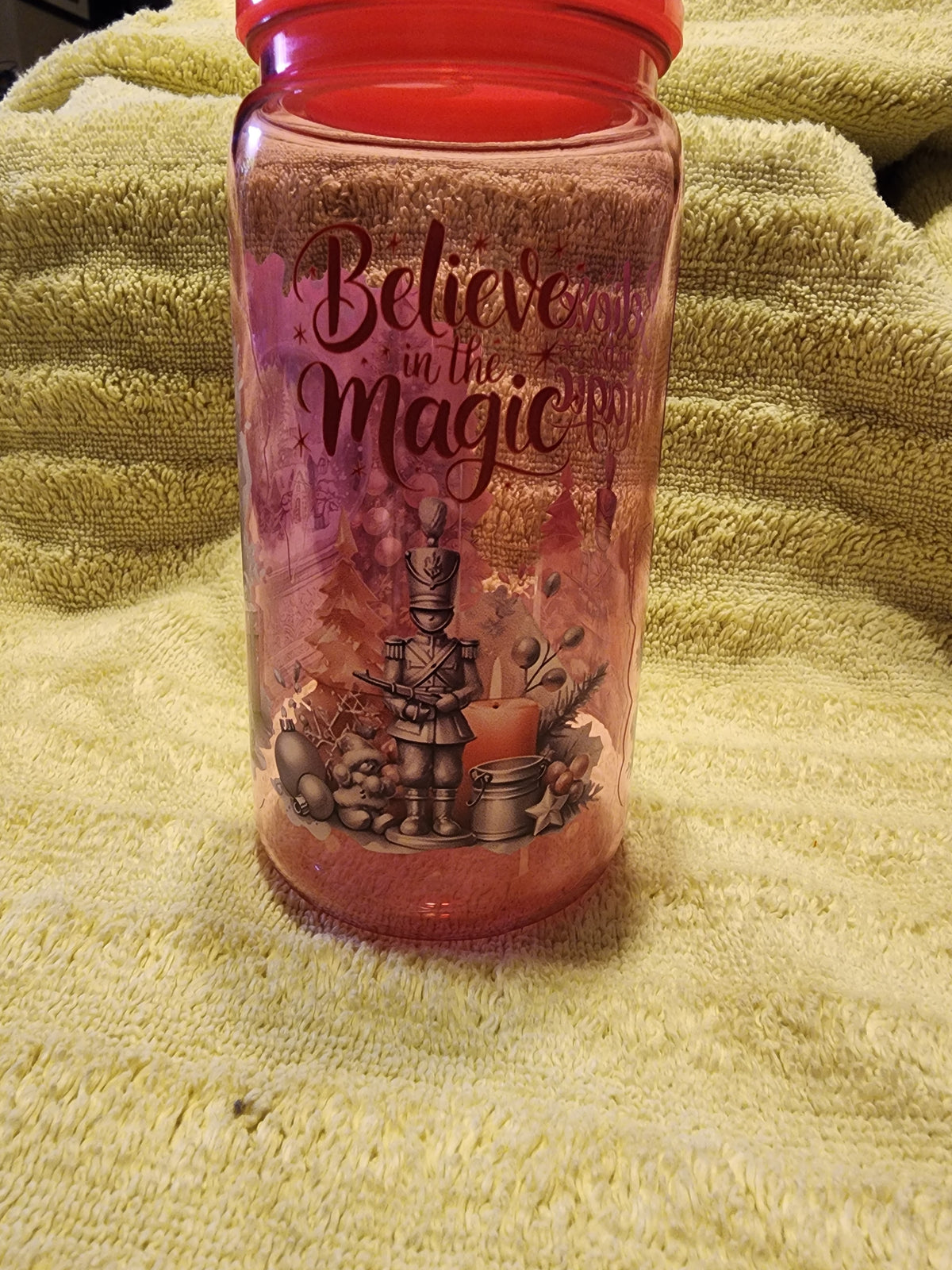 Snow globe light Pink believe in the magic 16 ounce tumbler