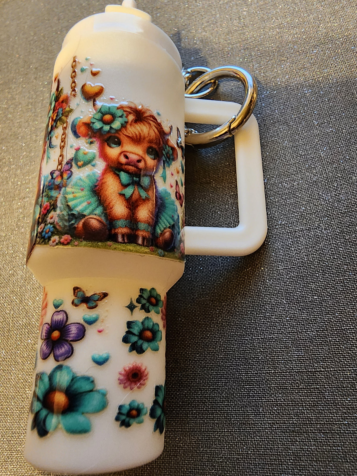 Teal Highland cow chapstick holder