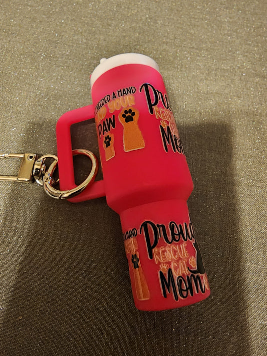 Fuchsia chapstick holder, cat rescue
