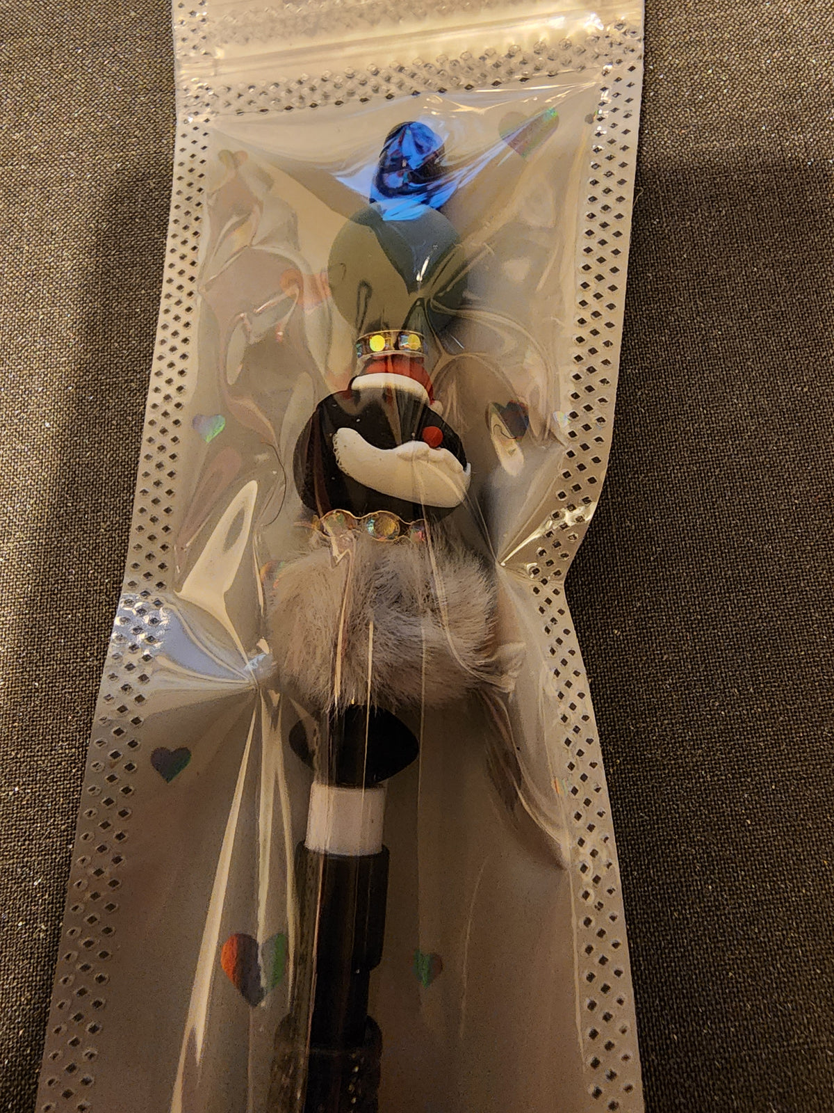 Santa dumpling with Grey fuzzy bead mechanical pencil