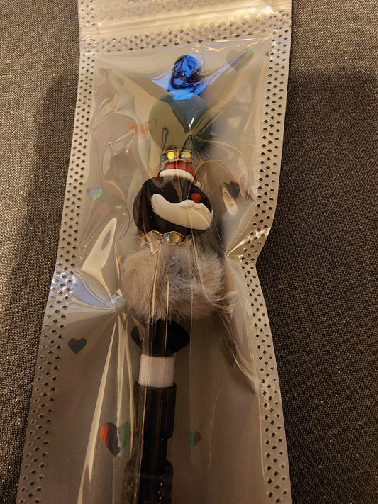 Santa dumpling with Grey fuzzy bead mechanical pencil