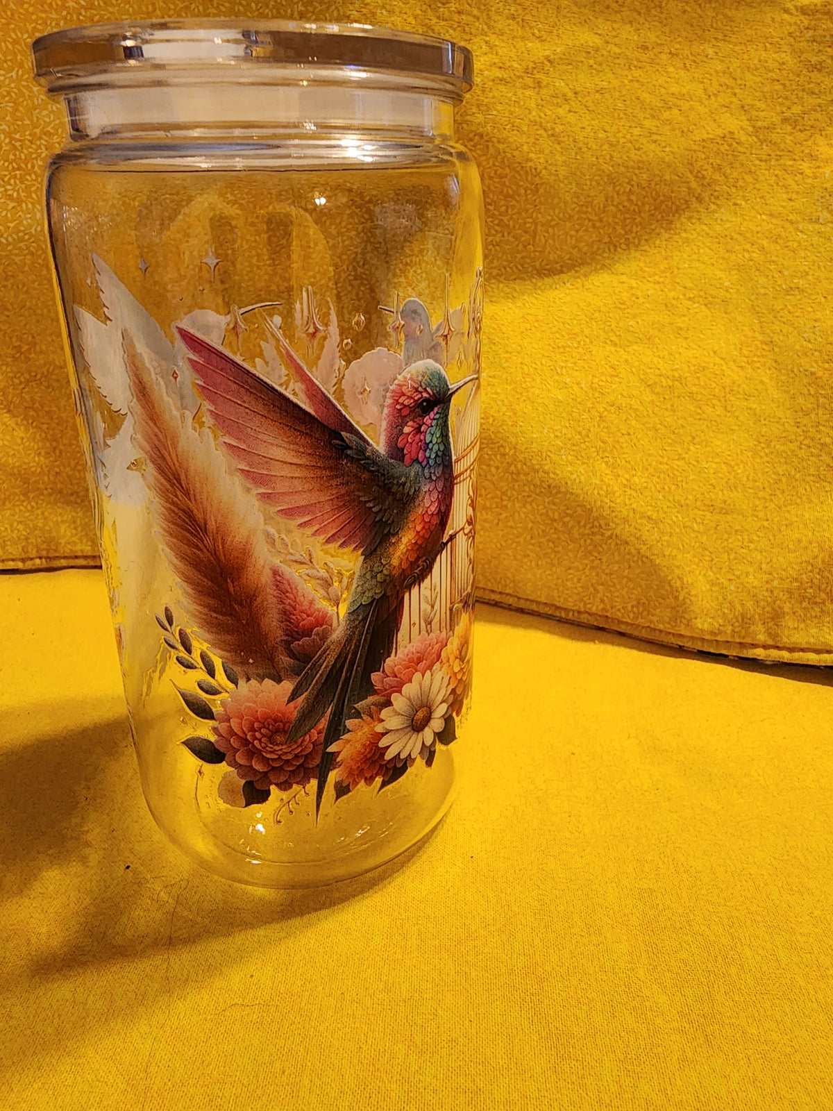 Hummingbirds, bird cage and floral 16 ounce tumbler