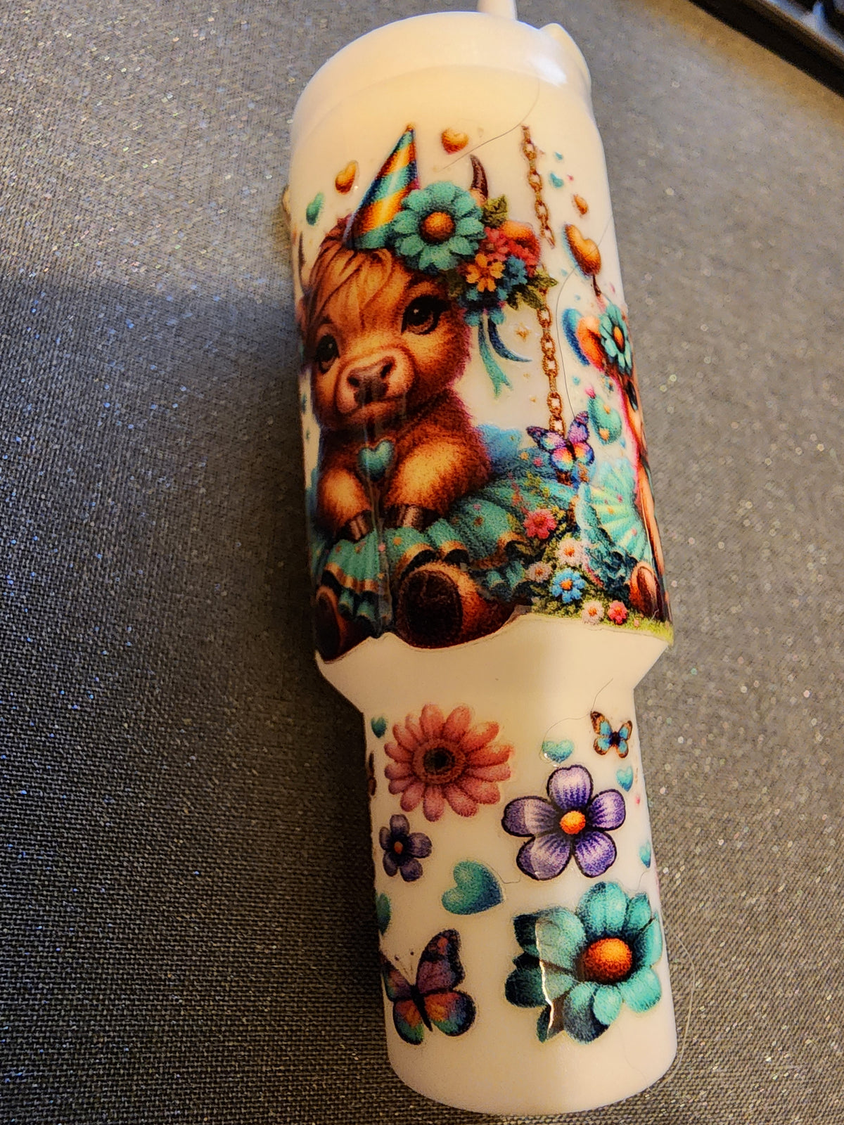 Teal Highland cow chapstick holder