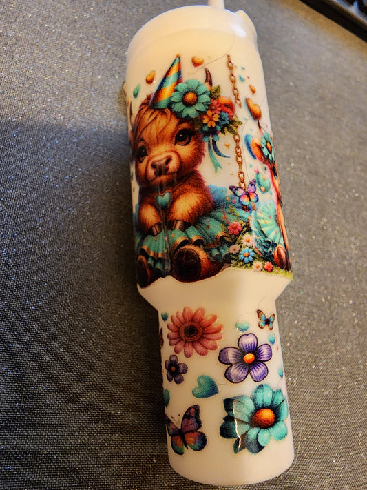Teal Highland cow chapstick holder