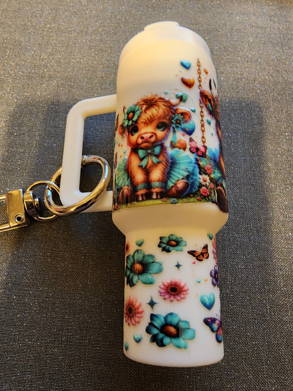Teal Highland cow chapstick holder