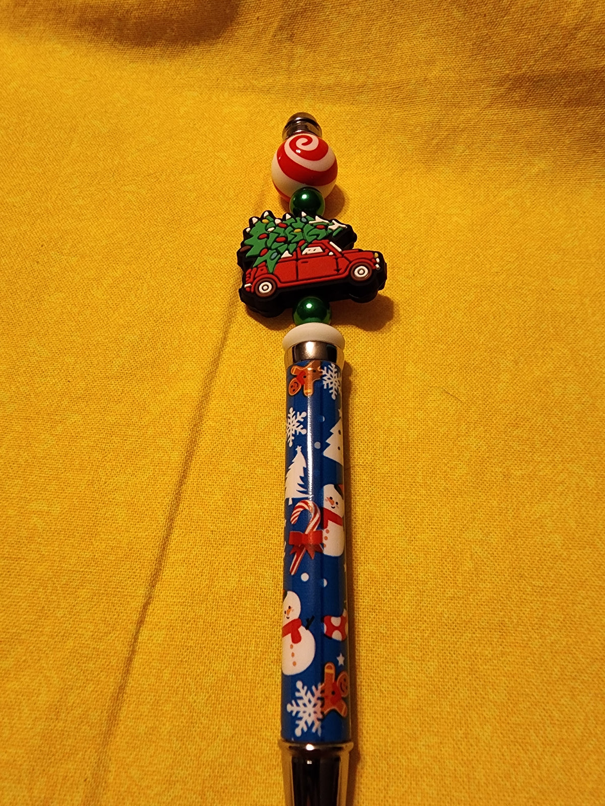 Snowman blue pen with car