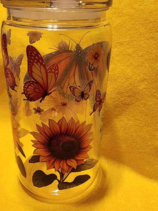 Sunflowers with butterflies 16 ounce tumbler