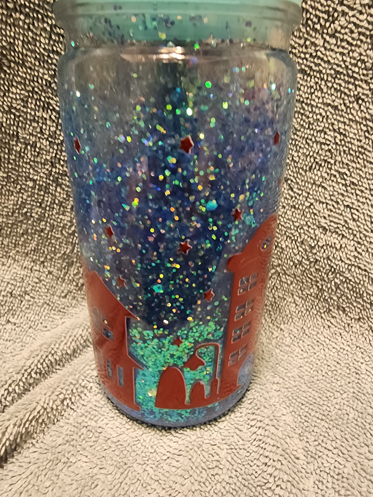 Glitter snow globe Christmas Eve night tumbler