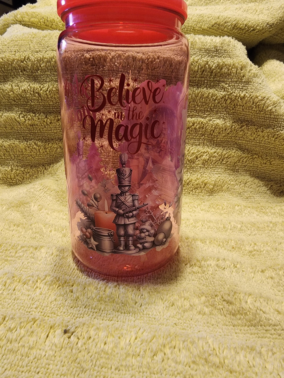 Snow globe light Pink believe in the magic 16 ounce tumbler