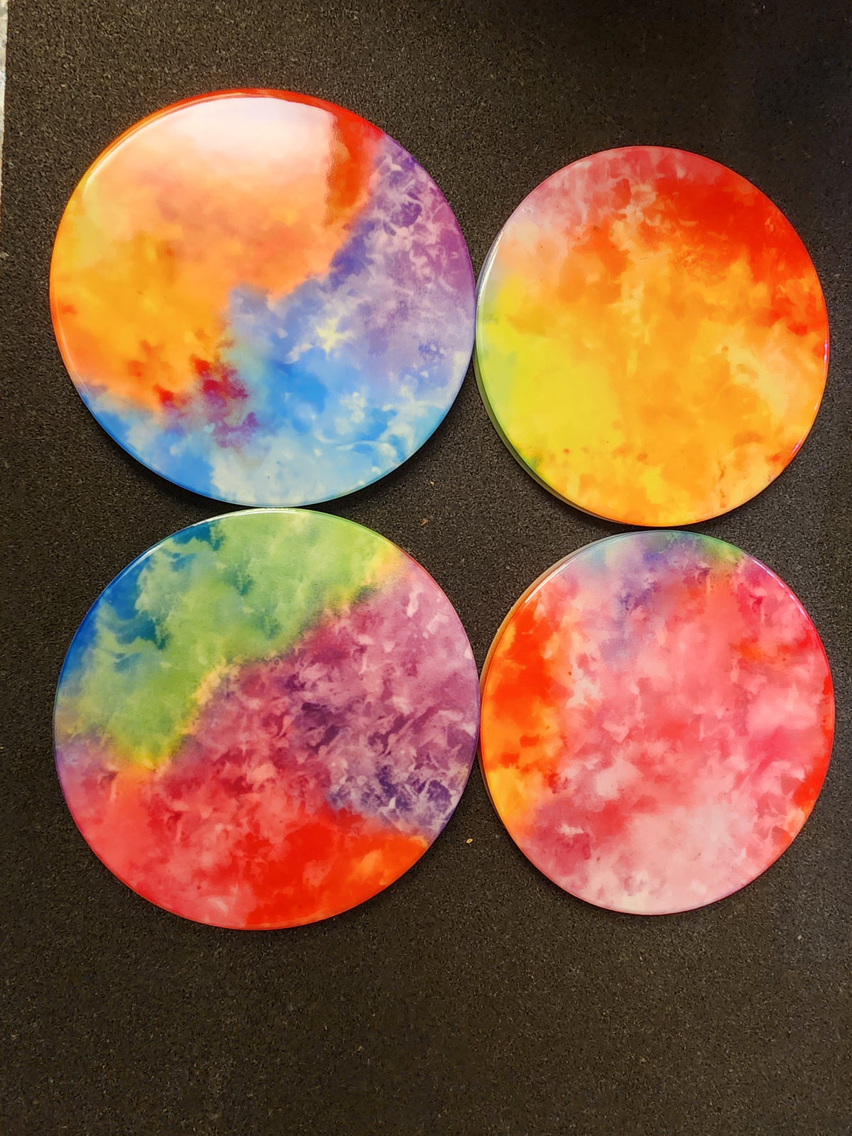 Bright tye dye ceramic coasters