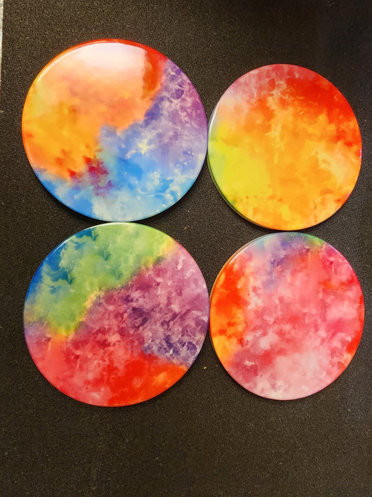 Bright tye dye ceramic coasters