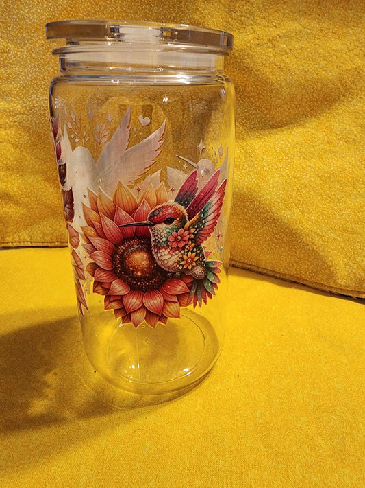 Hummingbird with autumn floral 26 ounce tumbler