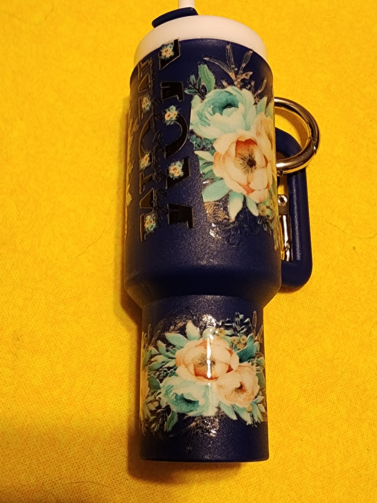Peach and Light blue flowers mom chapstick holder