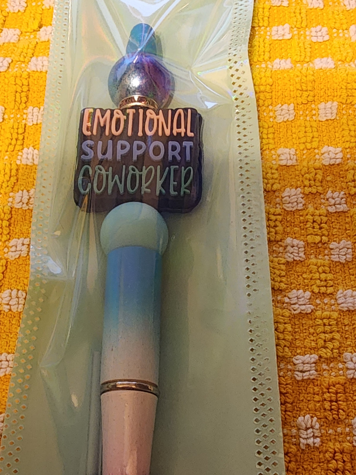 Emotional support coworker blue and pink ombre pen