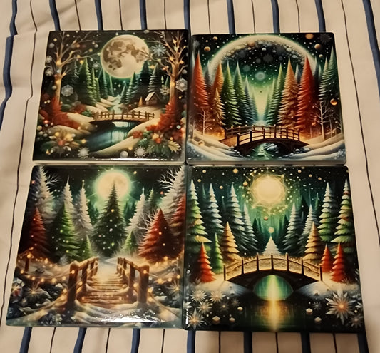 Winter walk 4 inch ceramic coasters